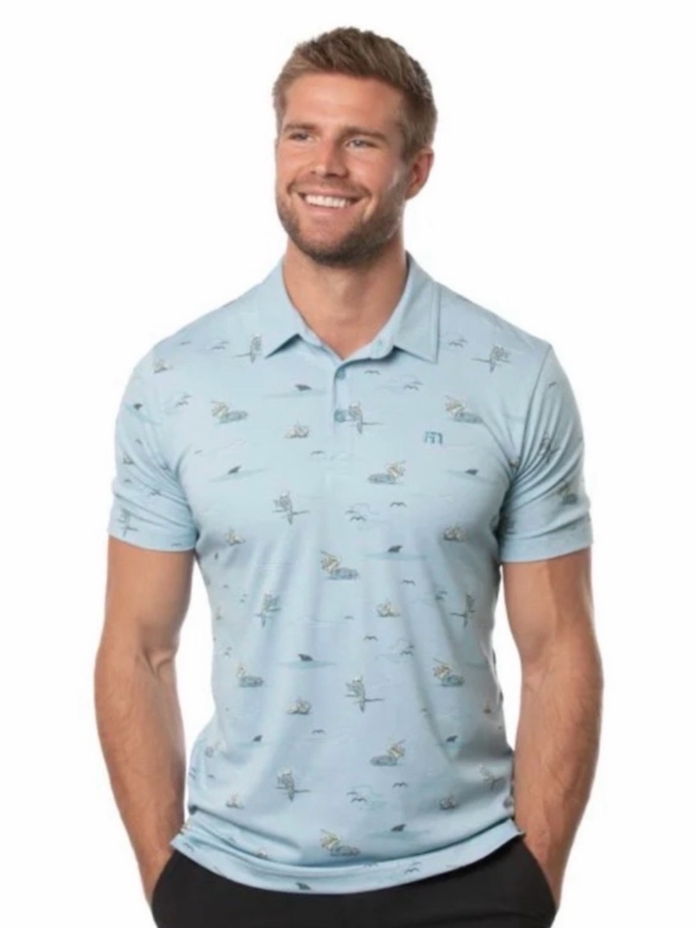 TravisMathew Polo Shirt XXL Parrot Pelican Print Golf Casual Short Sleeve